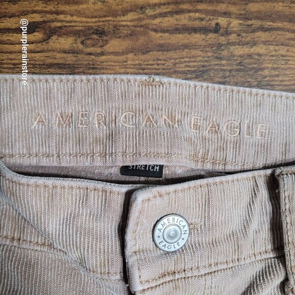 American Eagle Corduroy Jeans 14 Super Hi Rise Flare Button Fly Stretch Beige - Picture 4 of 12